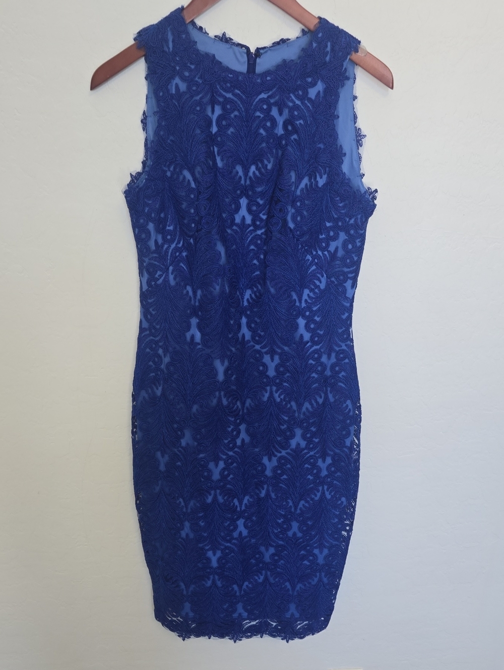 Tadashi Shoji Corded Lace Sheath Dress Mystic Blue Sleeveless Career Sz 8 NWOT View 5